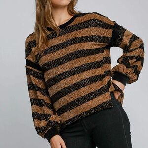 UMGEE #58- NWT Striped Black and Brown Sweater (bin S4)